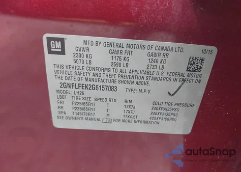 2016 Chevrolet Equinox Lt из США, поврежденный, VIN 2GNFLFEK2G6157083